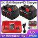 2 Pack 12ah 8ah 6ah 18v For Milwaukee For M18 Battery With Rapid Dual Port Charger