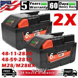 2Pack 6.0Ah Replace M28 Battery For MILWAUKEE 28V M28 V28 48-11-2830 48-59-2819