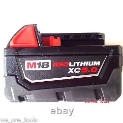 (3) New 18V Milwaukee 48-11-1850 5.0 AH Batteries, (1) Charger, M18 18 Volt Red