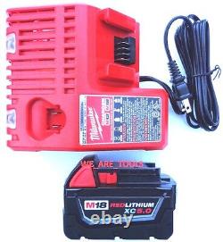 (3) New 18V Milwaukee 48-11-1850 5.0 AH Batteries, (1) Charger, M18 18 Volt Red