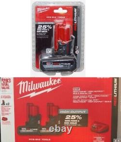 3 New Milwaukee 48-11-2450 M12 REDLITHIUM HIGH OUTPUT 5.0 Battery Packs/ Charger