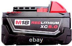 (5) New 18V Milwaukee 48-11-1850 5.0 AH Batteries, (1) Charger, M18 18 Volt Red