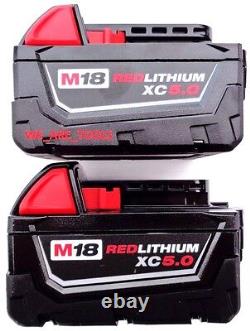 (5) New 18V Milwaukee 48-11-1850 5.0 AH Batteries, (1) Charger, M18 18 Volt Red