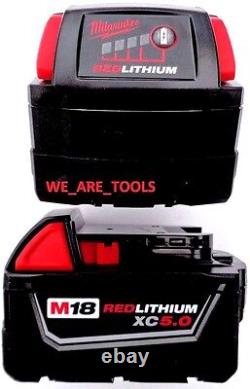 (5) New 18V Milwaukee 48-11-1850 5.0 AH Batteries, (1) Charger, M18 18 Volt Red