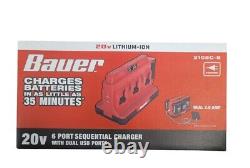 BAUER 20V 6-Port Sequential Charger with Dual USB Ports