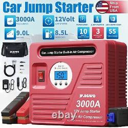 JF. EGWO Car Jump Starter + Air Compressor 3000A Truck Battery Engine Charger RED