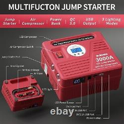 JF. EGWO Car Jump Starter + Air Compressor 3000A Truck Battery Engine Charger RED