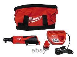 Milwaukee 3/8 Ratchet Kit 2457-21 12V Cordless Includes Battery Charger Kit