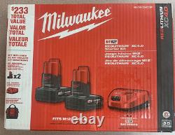 Milwaukee 48-59-2442SP M12 Lithium 4.0ah X 2 Battery, Charger Starter Kit Set