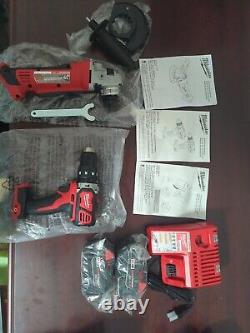 Milwaukee Hammer Drill/Driver, 4-1/2 Angle Grinder, 2x M18 XC 3.0 and Charger