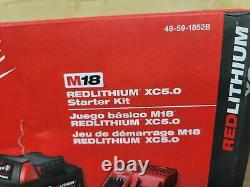 Milwaukee M18 2 Pack XC5.0 Ah Starter Kit Battery Charger 48-59-1852B SEALED