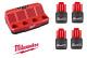 New Milwaukee 48-59-1204 M12 Four-bay Sequential Battery Charger & 4 Batteries