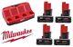 New Milwaukee 48-59-1204 M12 Four-bay Sequential Battery Charger & 4 Batteries