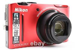 Nikon COOLPIX S8100 Red 12.1MP 10x Zoom Digital Camera Battery Charger Set Japan