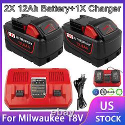 2 Pack 12Ah 8Ah 6Ah 18V pour Milwaukee pour batterie M18 avec chargeur rapide à double port