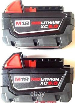 (5) Nouvelles batteries Milwaukee 18V 48-11-1850 5,0 AH, (1) chargeur, M18 18 volts rouge