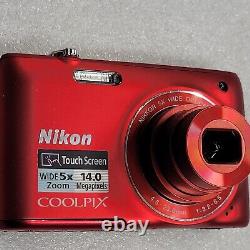 Appareil photo numérique Nikon COOLPIX S4100 14.0MP - ROUGE + BATTERIE + CHARGEUR + ÉTUI + MEMOIRE 4GB + 9/10