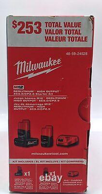 Ensemble de batteries Milwaukee M12 12 volts haute capacité 5,0 Ah et 2,5 Ah et chargeur