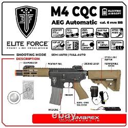 Fusil Airsoft Elite Force M4 CQC avec batterie, chargeur, 500 billes et point rouge en boîte ouverte