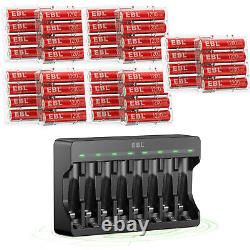 Lot de piles rechargeables en lithium Li-ion EBL AA AAA 1,5V / Chargeur de batterie