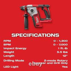 Milwaukee 2612-20 M18 18V 5/8 SDS Plus Perforateur Rotatif avec Tige de Profondeur Outil Nu