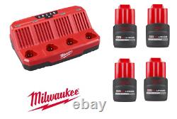 Nouveau Milwaukee 48-59-1204 M12 Chargeur de batterie séquentiel à quatre baies et 4 batteries