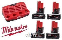 Nouveau chargeur de batterie séquentiel Milwaukee 48-59-1204 M12 à quatre baies et 4 batteries